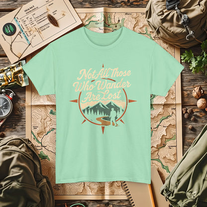 Not All Who Wander Are Lost – Vintage Compass Mountain Tee | Camping, Hiking, Rafting & Kayaking Tees for Nature Lovers