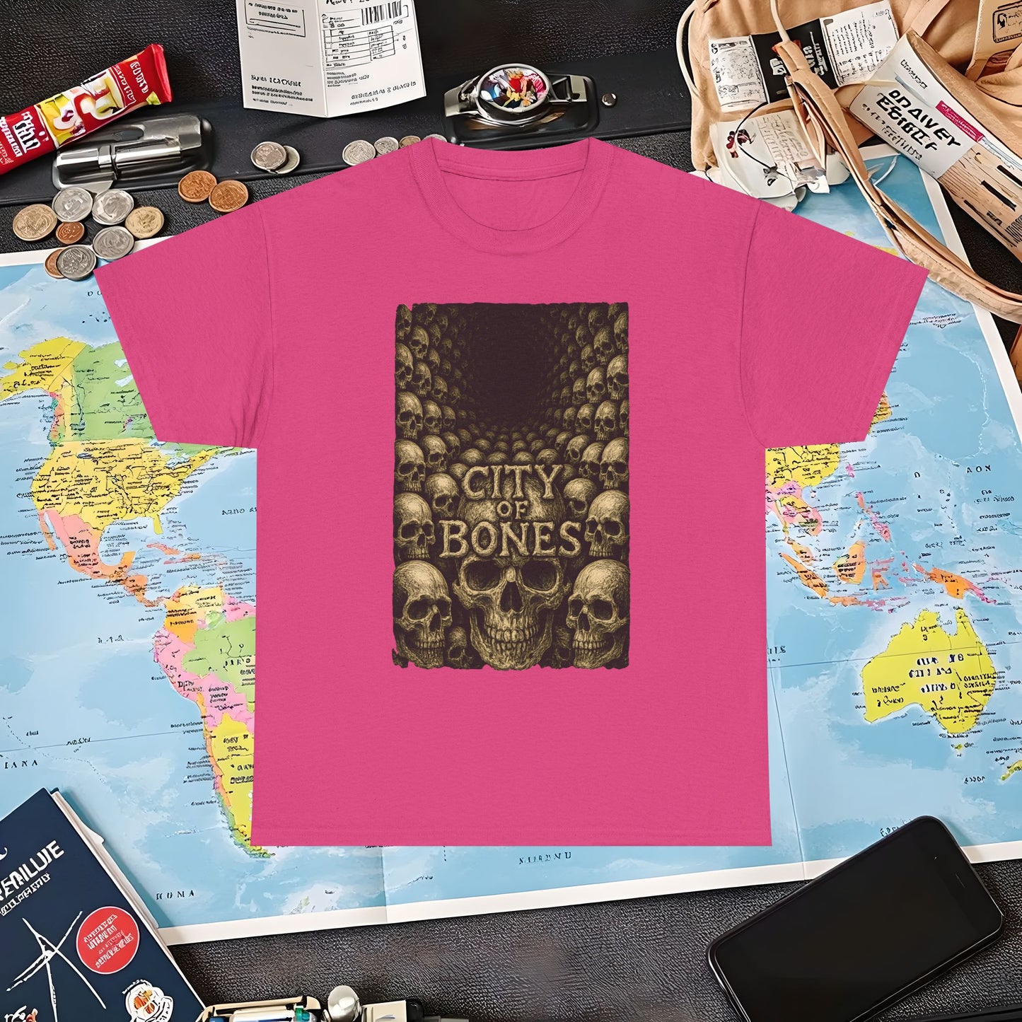 City of Bones Paris Tee – Gothic Skull Catacomb Tunnel Artwork | Layover Club Air Travel T-Shirts | Jetsetter, Airport, and International Flight Tees