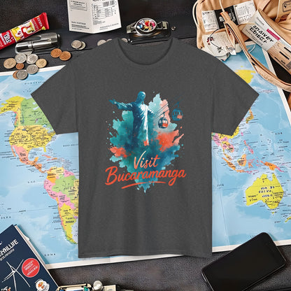 Cerro del Santísimo & Cable Car – Vibrant Watercolor Colombia Travel Tee | Layover Club Air Travel T-Shirts | Jetsetter, Airport, and International Flight Tees
