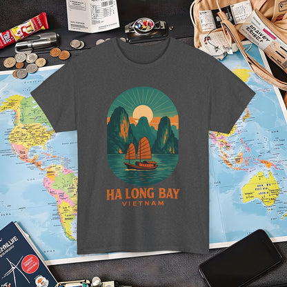 Ha Long Bay Vietnam T-Shirt – Art Deco Junk Boat Travel Shirt for Southeast Asia Lovers Air Travel T-Shirts | Jetsetter, Airport, and International Flight Tees