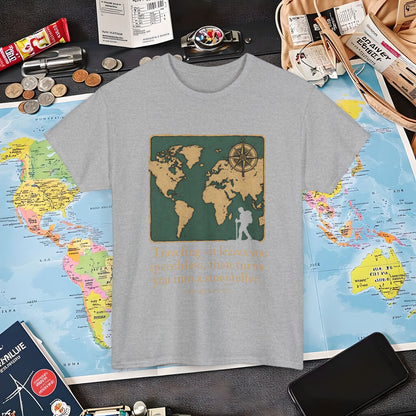 Speechless to Storyteller – Vintage Map Wanderlust Quote Tee  Air Travel T-Shirts | Jetsetter, Airport, and International Flight Tees