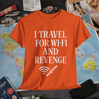 I Travel for WiFi and Revenge – Bold Quote Tee with Dagger Icon Air Travel T-Shirts | Jetsetter, Airport, and International Flight Tees