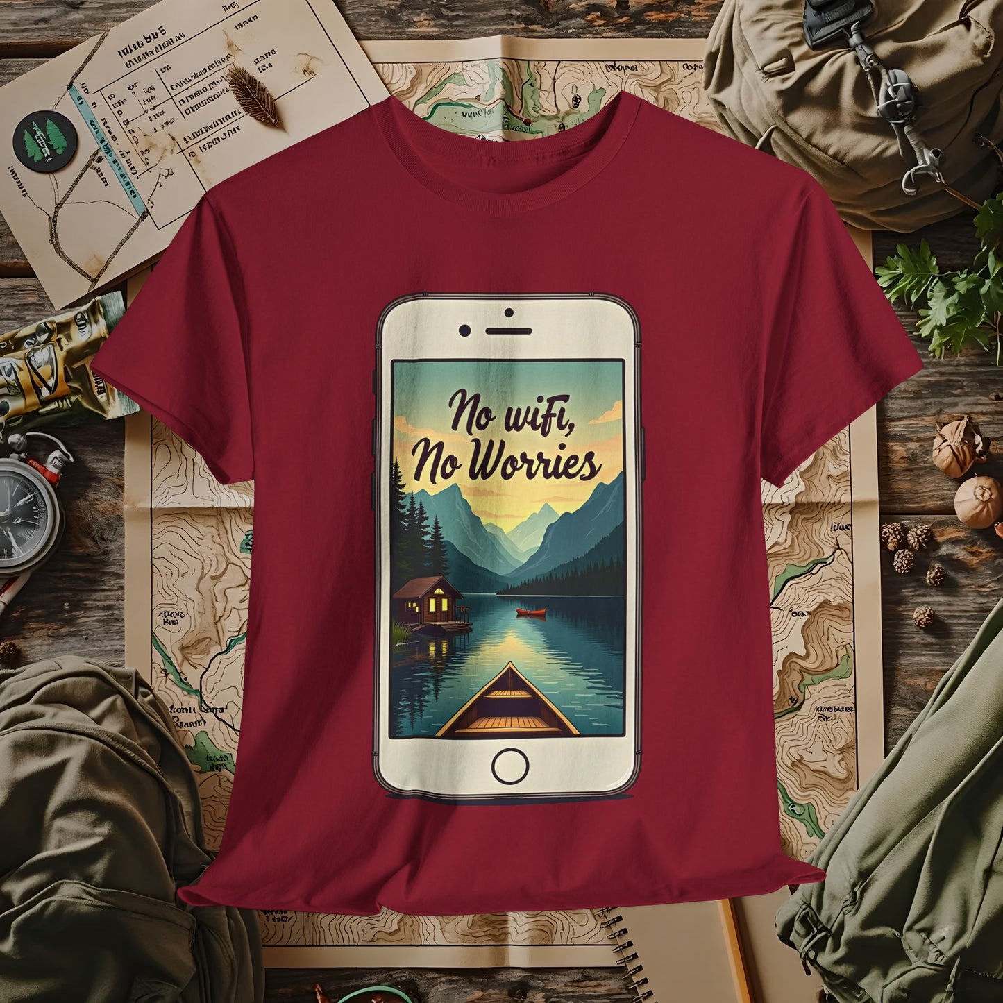 Nature-Inspired Unisex Tee, No Wifi No Worries T-Shirt, Outdoor Adventure Shirt, Relaxation Tee, Hiking Gift, Casual Wear