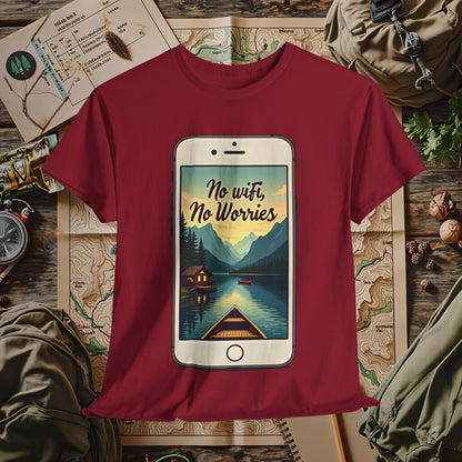 Nature-Inspired Unisex Tee, No Wifi No Worries T-Shirt, Outdoor Adventure Shirt, Relaxation Tee, Hiking Gift, Casual Wear