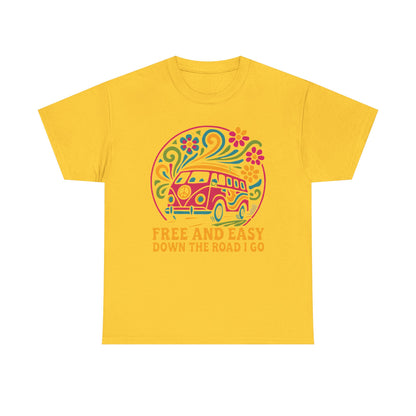 Free and Easy T-Shirt – Retro Hippie Van with Floral Freedom Vibes