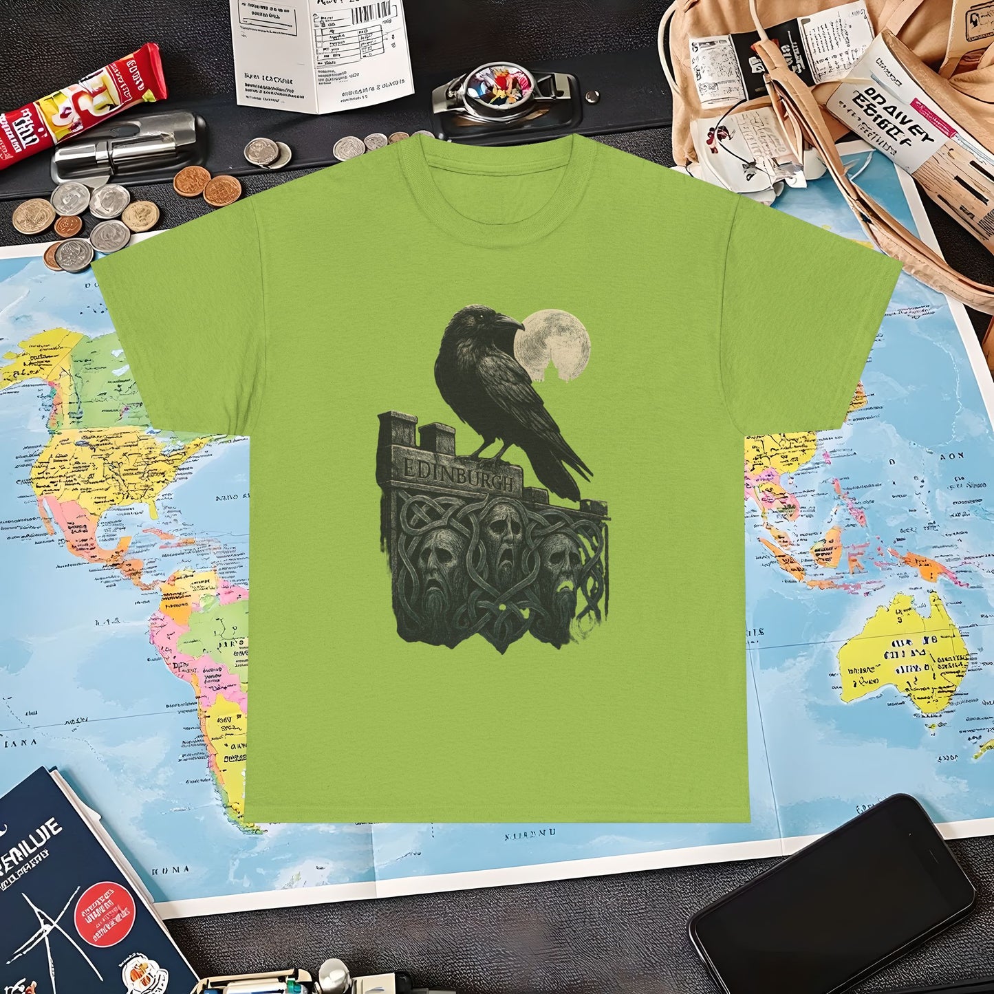 Gothic Crow on Edinburgh’s Haunted Battlements Tee – Dark Tourism Scotland Shirt | Layover Club Air Travel T-Shirts | Jetsetter, Airport, and International Flight Tees