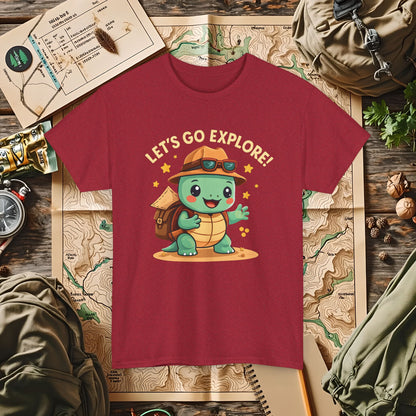 Let’s Go Explore T-Shirt – Cute Turtle Explorer with Travel Gear Design | Camping, Hiking, Rafting & Kayaking Tees for Nature Lovers