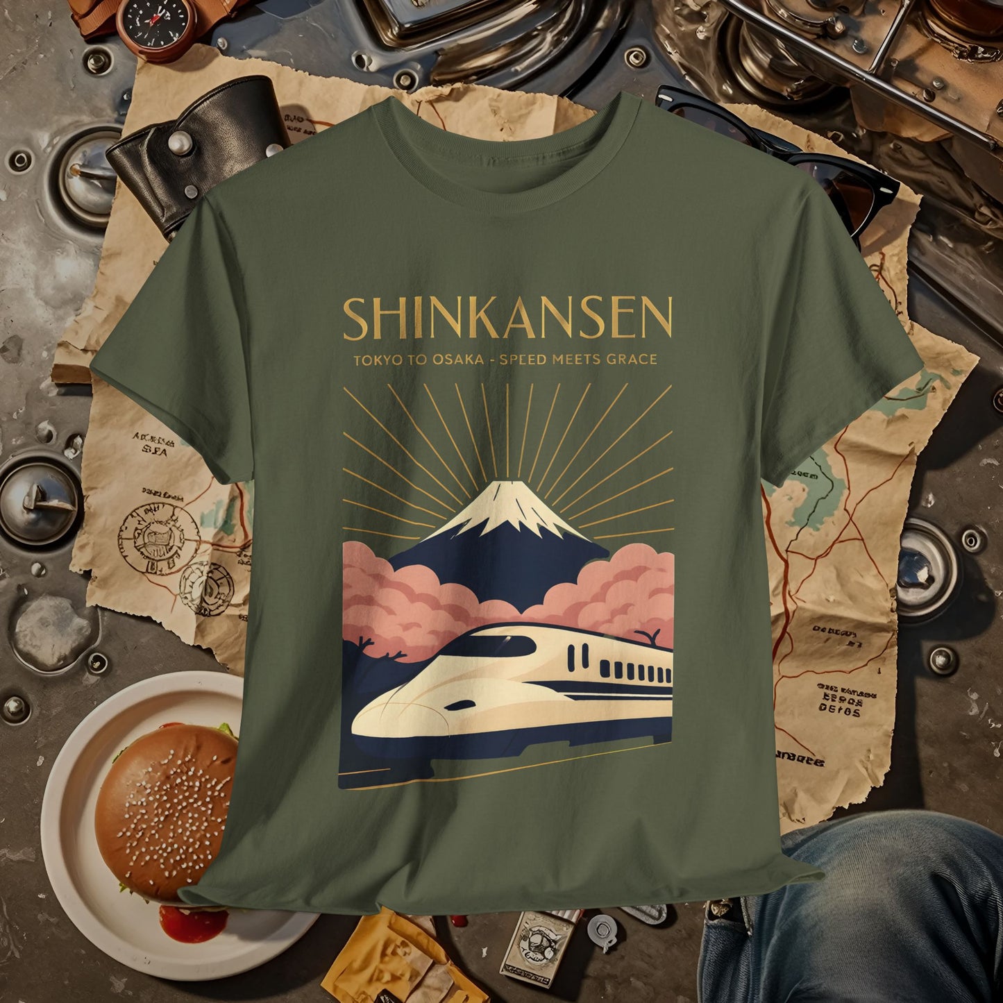 Shinkansen – Art Deco Speed & Grace Japanese Bullet Train Tee Road Trip & Vehicle Travel T-Shirts | Car, RV, and Motorcycle Adventure Tees