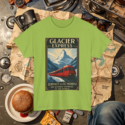Glacier Express – Art Deco Alpine Train Adventure Tee Road Trip & Vehicle Travel T-Shirts | Car, RV, and Motorcycle Adventure Tees