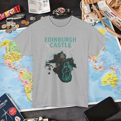 Ghostly Edinburgh Castle & Spectral Bagpiper Tee – Haunted Scotland Dark Tourism Shirt | Layover Club Air Travel T-Shirts | Jetsetter, Airport, and International Flight Tees