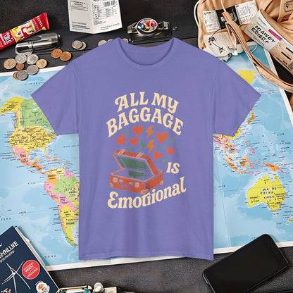 All My Baggage Is Emotional – Retro Suitcase Overflowing with Feelings Tee Air Travel T-Shirts | Jetsetter, Airport, and International Flight Tees