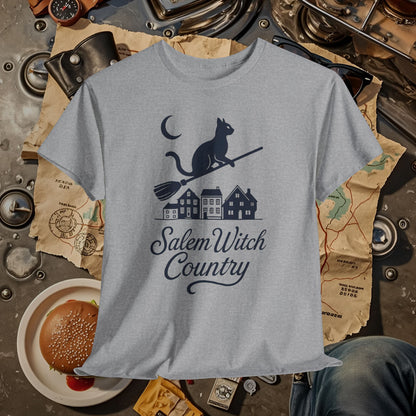 Midnight Cat on Broom – Salem Witch Country Silhouette Tee | Car, RV, and Motorcycle Adventure Tees