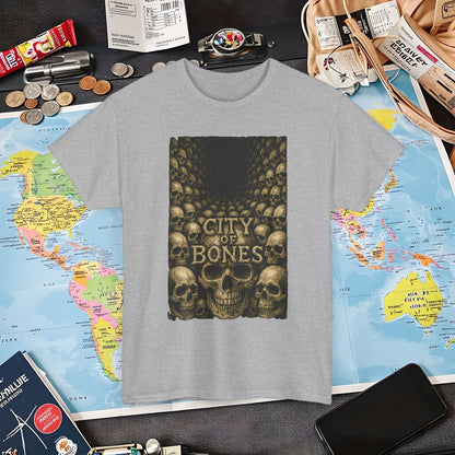 City of Bones Paris Tee – Gothic Skull Catacomb Tunnel Artwork | Layover Club Air Travel T-Shirts | Jetsetter, Airport, and International Flight Tees