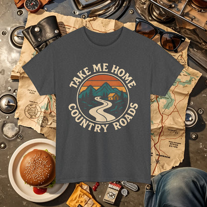 Take Me Home Country Roads T-Shirt – Retro Mountain Road to Cozy Cabin Design Road Trip & Vehicle Travel T-Shirts | Car, RV, and Motorcycle Adventure Tees