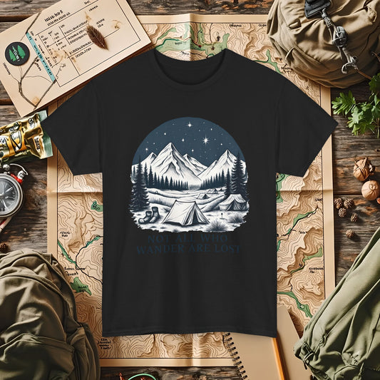 Not All Who Wander Are Lost T-Shirt – Mountain Camping Under Starry Night Camping, Hiking, Rafting & Kayaking Tees for Nature Lovers