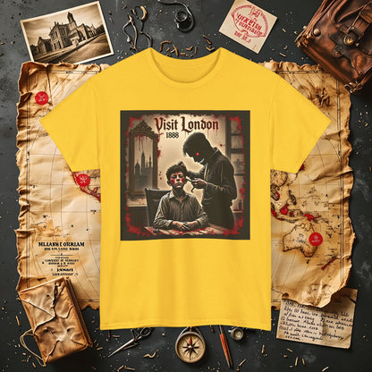 Visit London 1888 T-Shirt – Victorian Horror with Jack the Ripper and Evil Barber Art