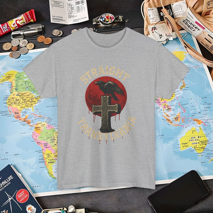 Blood Moon Raven Gothic Cross Tee – Dark Transylvania Travel Shirt | Layover Club Air Travel T-Shirts | Jetsetter, Airport, and International Flight Tees