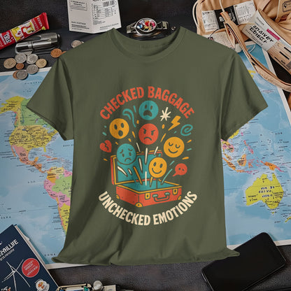 Checked Baggage Unchecked Emotions T-Shirt – Vintage Emoticons Luggage Travel Tee for Emotional Travelers Air Travel T-Shirts | Jetsetter, Airport, and International Flight Tees