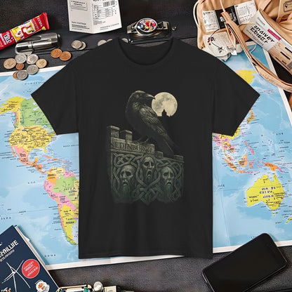 Gothic Crow on Edinburgh’s Haunted Battlements Tee – Dark Tourism Scotland Shirt | Layover Club Air Travel T-Shirts | Jetsetter, Airport, and International Flight Tees