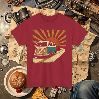 Sunset Road Trip T-Shirt – Vintage VW Van Adventure Design