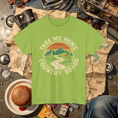 Take Me Home Country Roads T-Shirt – Retro Mountain Road to Cozy Cabin Design Road Trip & Vehicle Travel T-Shirts | Car, RV, and Motorcycle Adventure Tees