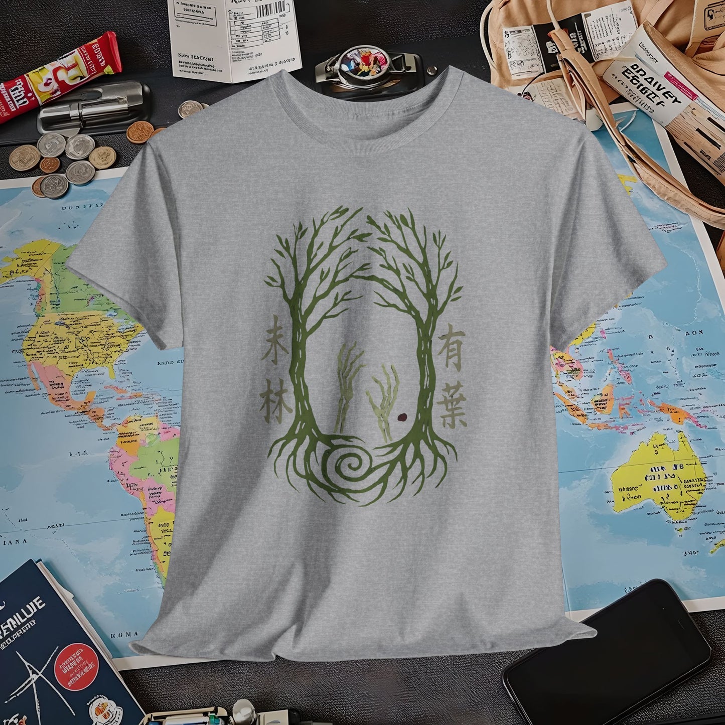 Aokigahara Tree Tunnel with Rising Skeleton Hands Tee – Haunted Japan Travel Shirt | Layover Club Air Travel T-Shirts | Jetsetter, Airport, and International Flight Tees