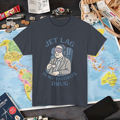 Jet Lag Is My Favorite Drug – Vintage Espresso & Travel Vibes Tee Air Travel T-Shirts | Jetsetter, Airport, and International Flight Tees