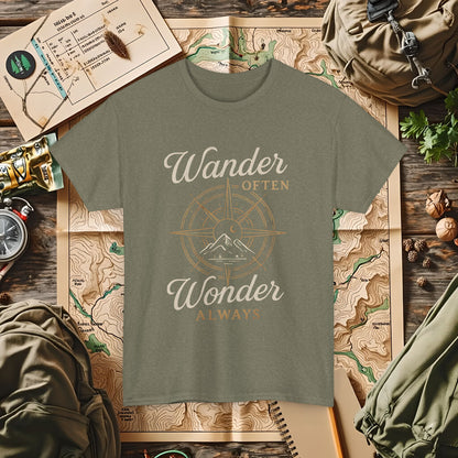 Wander Often, Wonder Always – Compass Quote Travel Tee | Camping, Hiking, Rafting & Kayaking Tees for Nature Lovers