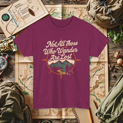 Not All Who Wander Are Lost – Vintage Compass Mountain Tee | Camping, Hiking, Rafting & Kayaking Tees for Nature Lovers