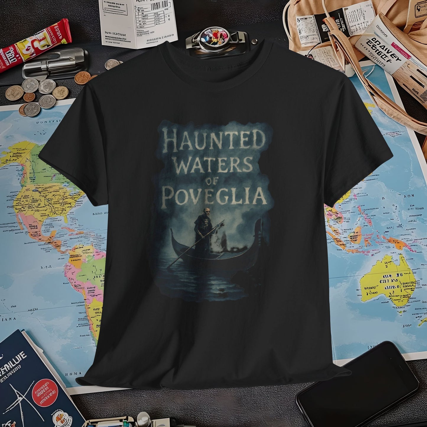 Haunted Venice Ghostly Gondolier Shirt – Spooky Dark Tourism Graphic Tee | Layover Club Air Travel T-Shirts | Jetsetter, Airport, and International Flight Tees