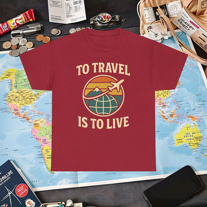 To Travel Is To Live – Vintage Globe & Airplane Travel Badge Tee (Layover Club) Air Travel T-Shirts | Jetsetter, Airport, and International Flight Tees