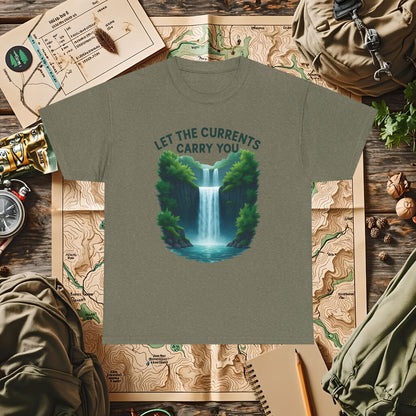 Let the Currents Carry You T-Shirt – Waterfall Escape Design Camping, Hiking, Rafting & Kayaking Tees for Nature Lovers