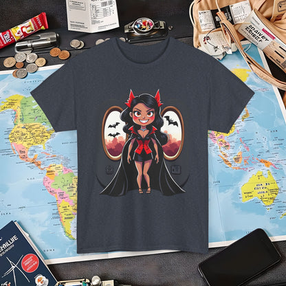 Vampire Flight Attendant T-Shirt – Gothic Girl with Bats Flying Outside the Plane Air Travel T-Shirts | Jetsetter, Airport, and International Flight Tees