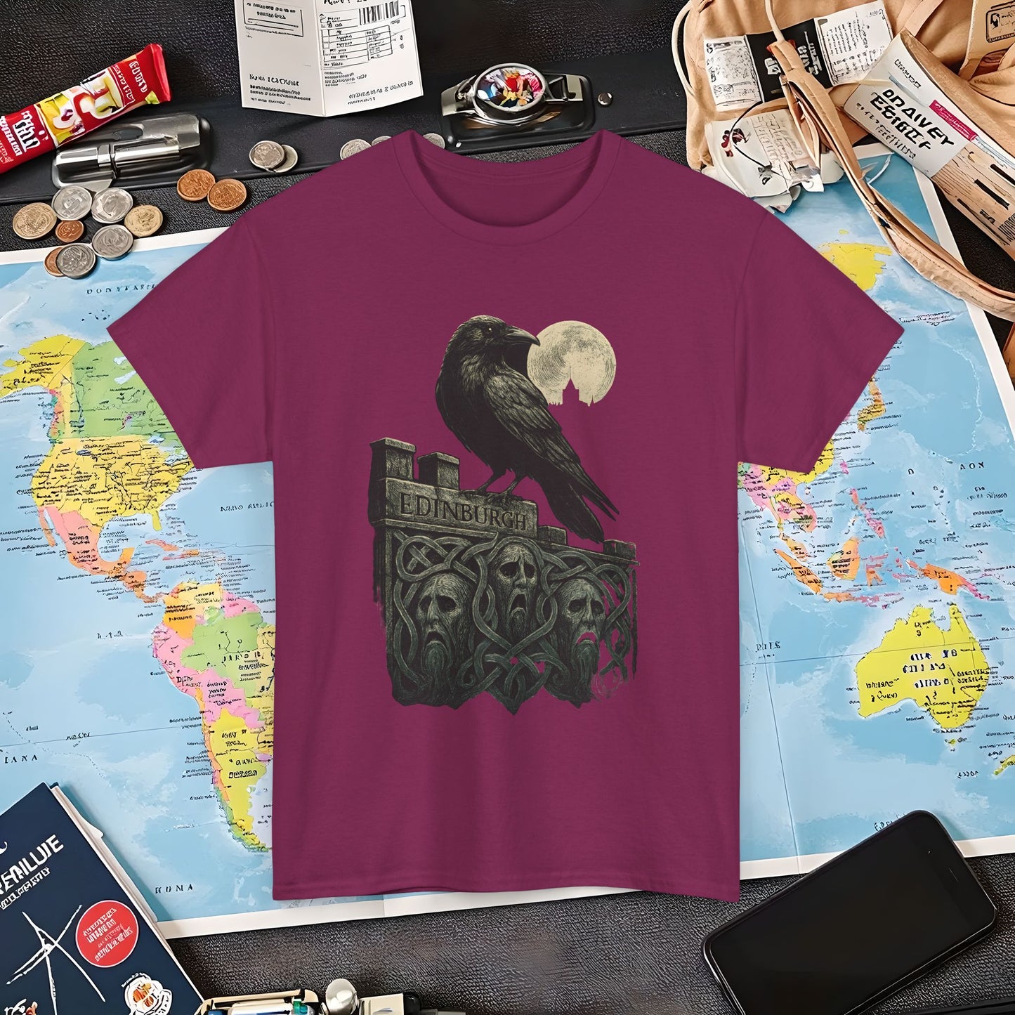 Gothic Crow on Edinburgh’s Haunted Battlements Tee – Dark Tourism Scotland Shirt | Layover Club Air Travel T-Shirts | Jetsetter, Airport, and International Flight Tees