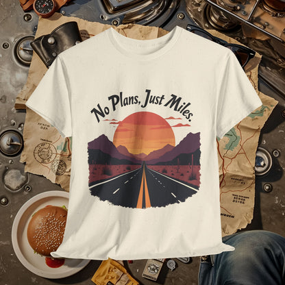 No Plans, Just Miles Adventure Road Unisex Cotton Tee - Travel Shirt, Road Trip Tee, Travel Lover Gift, Nature Lover Shirt, Vacation T-Shirt, Charity Donation