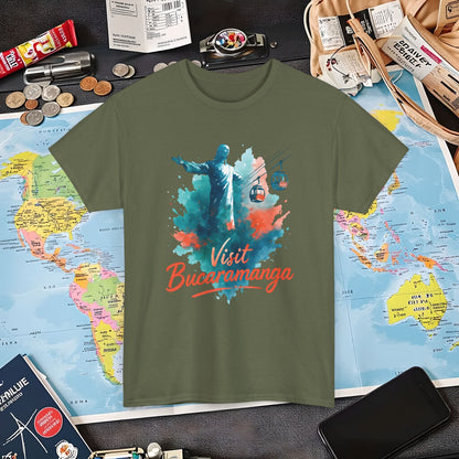 Cerro del Santísimo & Cable Car – Vibrant Watercolor Colombia Travel Tee | Layover Club Air Travel T-Shirts | Jetsetter, Airport, and International Flight Tees