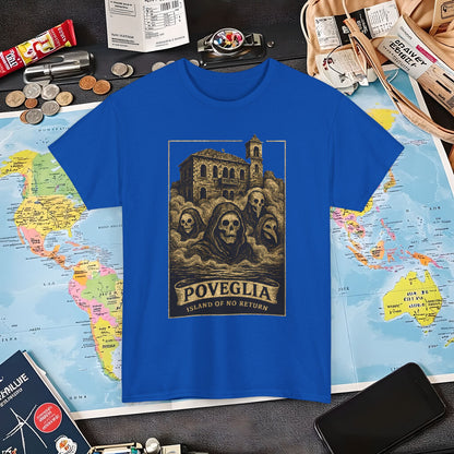 Poveglia Haunt – Ghostly Apparitions in Venetian Fog Tee – Haunted Italy Travel Shirt | Layover Club Air Travel T-Shirts | Jetsetter, Airport, and International Flight Tees