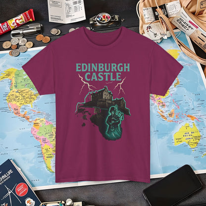 Ghostly Edinburgh Castle & Spectral Bagpiper Tee – Haunted Scotland Dark Tourism Shirt | Layover Club Air Travel T-Shirts | Jetsetter, Airport, and International Flight Tees