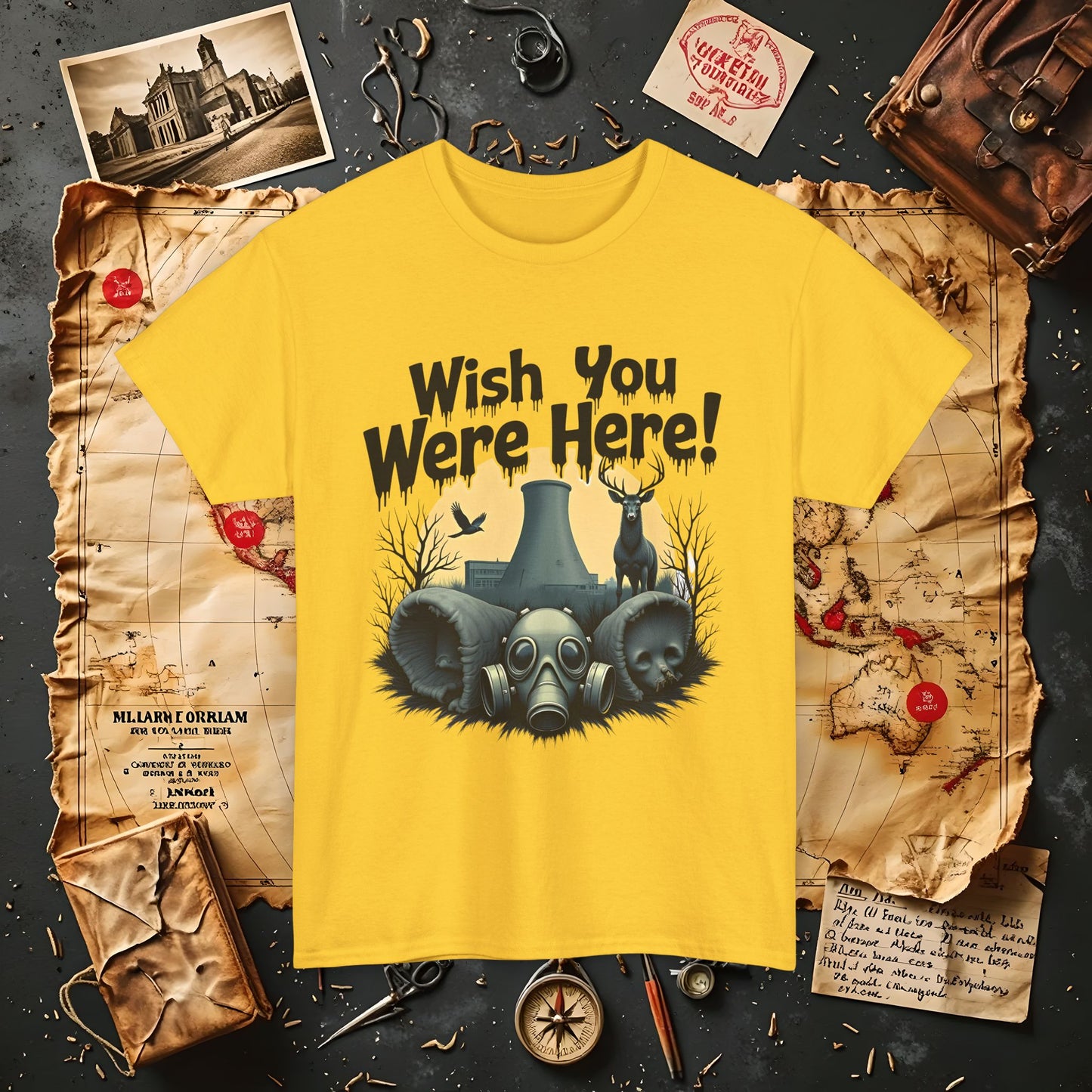 Spooky Vibes Tee - "Wish You Were Here!" Halloween T-Shirt, Unisex Tee, Ghost Graphic Tee, Halloween Gift, Casual Wear