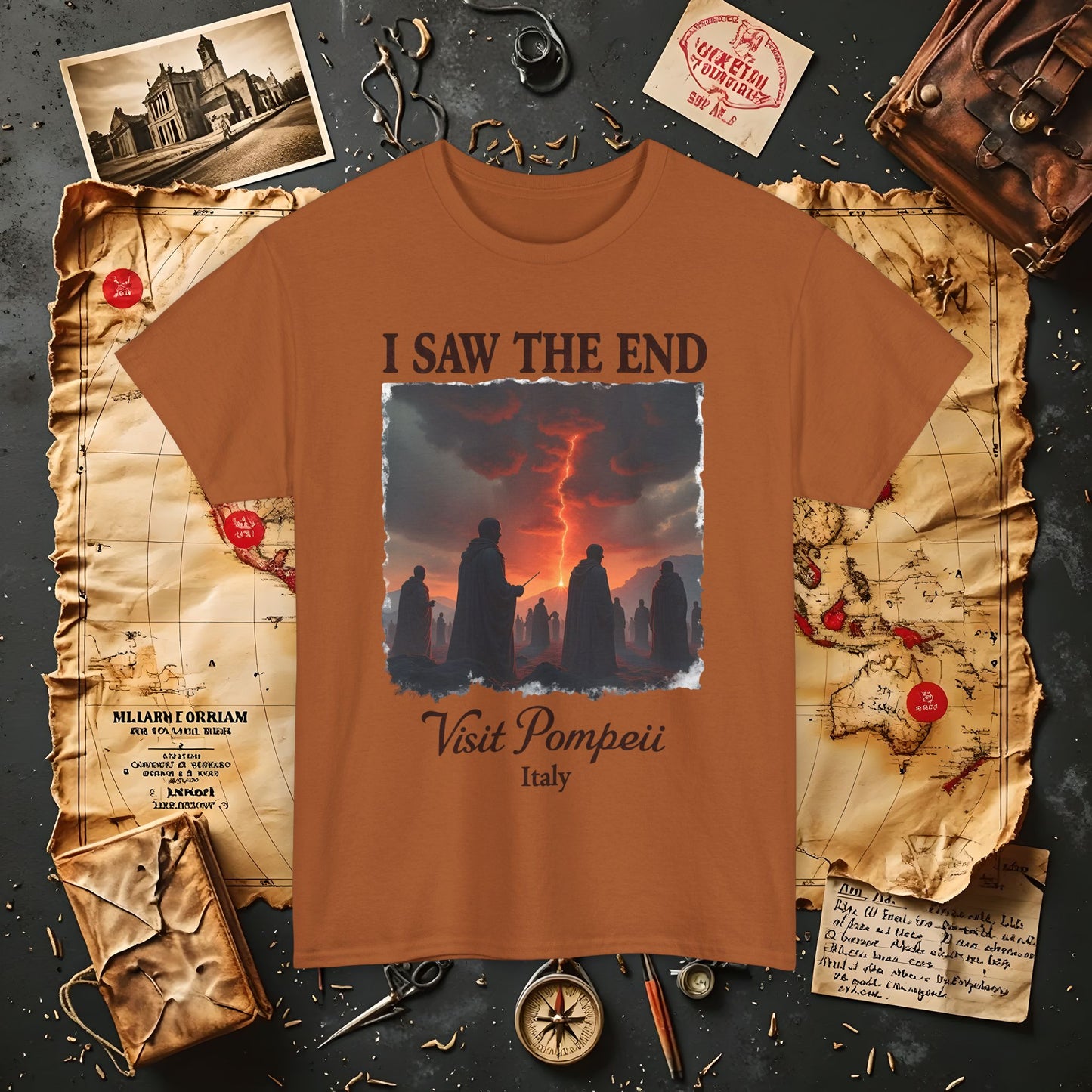 Pompeii Memories T-Shirt – Dark Tourism Shirt with Volcano Eruption Silhouette Art