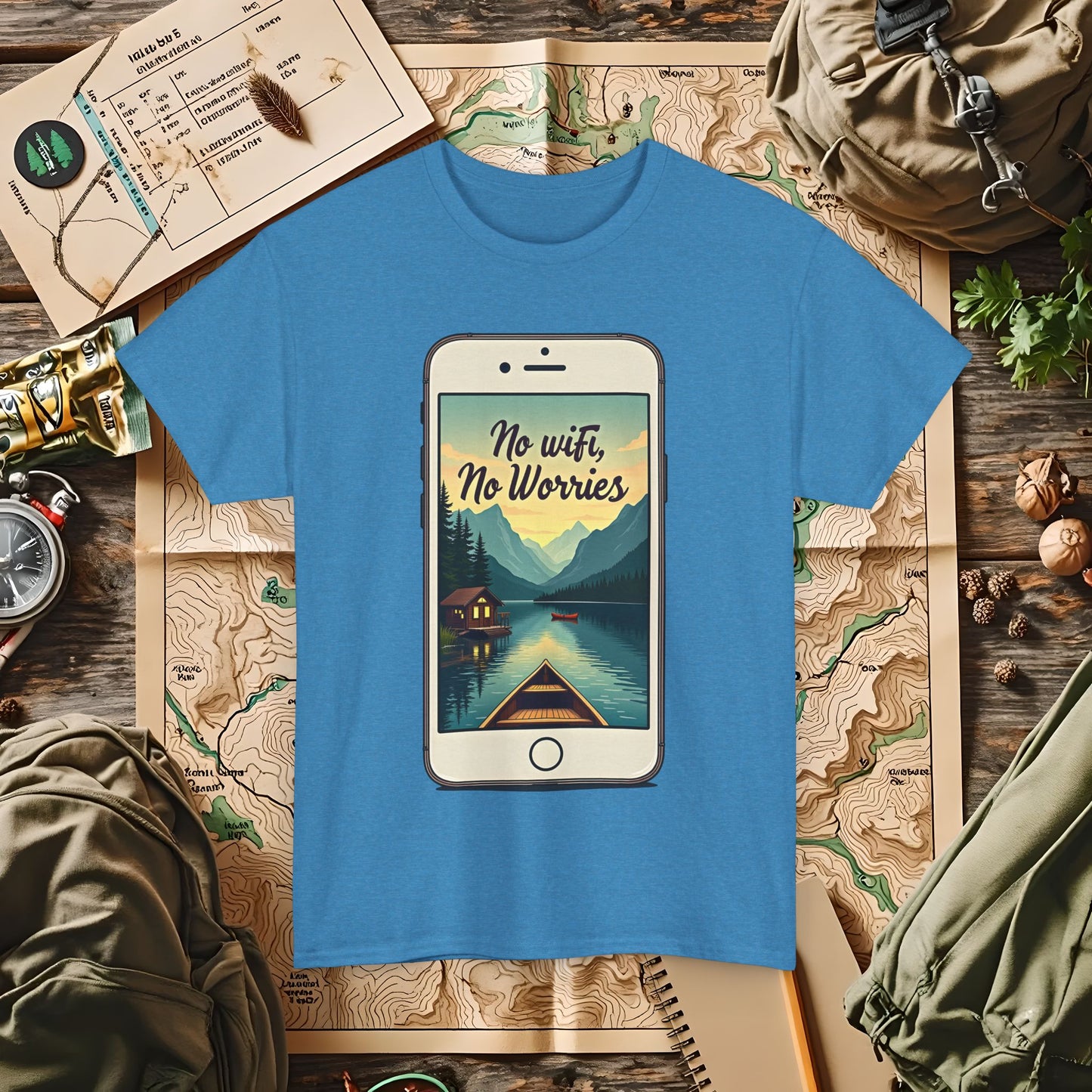 Nature-Inspired Unisex Tee, No Wifi No Worries T-Shirt, Outdoor Adventure Shirt, Relaxation Tee, Hiking Gift, Casual Wear