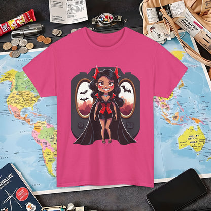 Vampire Flight Attendant T-Shirt – Gothic Girl with Bats Flying Outside the Plane Air Travel T-Shirts | Jetsetter, Airport, and International Flight Tees