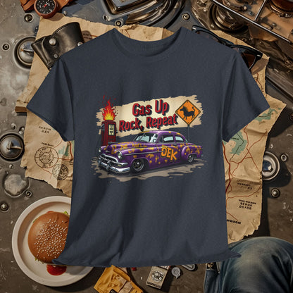Gas Up, Rock and Repeat Road Trip & Vehicle Travel T-Shirts | Car, RV, and Motorcycle Adventure Tees