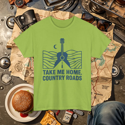 Take Me Home, Country Roads T-Shirt – Guitar Horizon & Open Highway Design Road Trip & Vehicle Travel T-Shirts | Car, RV, and Motorcycle Adventure Tees