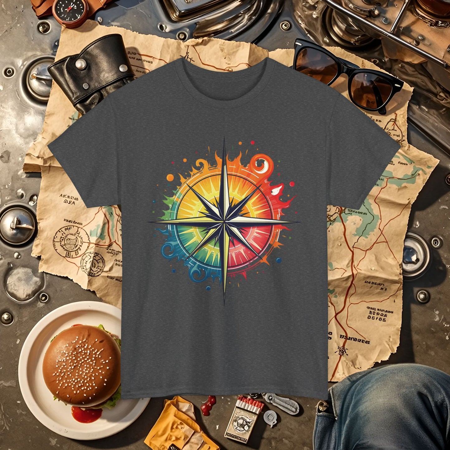 Psychedelic Compass Road Trip & Vehicle Travel T-Shirts | Car, RV, and Motorcycle Adventure Tees
