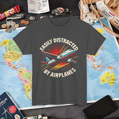 Easily Distracted by Airplanes T-Shirt – Aviation Lover Quote Design Air Travel T-Shirts | Jetsetter, Airport, and International Flight Tees
