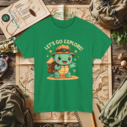 Let’s Go Explore T-Shirt – Cute Turtle Explorer with Travel Gear Design | Camping, Hiking, Rafting & Kayaking Tees for Nature Lovers