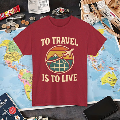 To Travel Is To Live – Vintage Globe & Airplane Travel Badge Tee (Layover Club) Air Travel T-Shirts | Jetsetter, Airport, and International Flight Tees