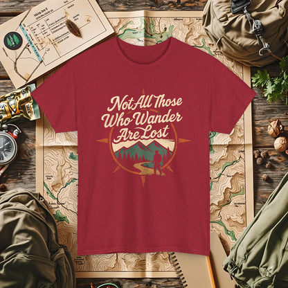 Not All Who Wander Are Lost – Vintage Compass Mountain Tee | Camping, Hiking, Rafting & Kayaking Tees for Nature Lovers