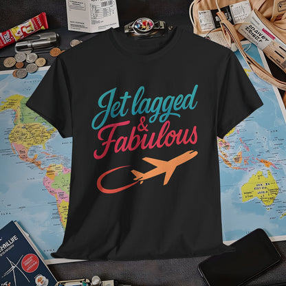 Jet Lagged and Fabulous T-Shirt – Neon Retro Airplane Travel Tee for Frequent Flyers & Stylish Globetrotters Air Travel T-Shirts | Jetsetter, Airport, and International Flight Tees